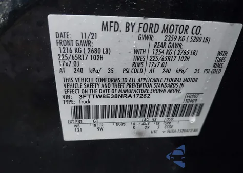 2022 Ford Maverick Xl из США, поврежденный, VIN 3FTTW8E38NRA17262